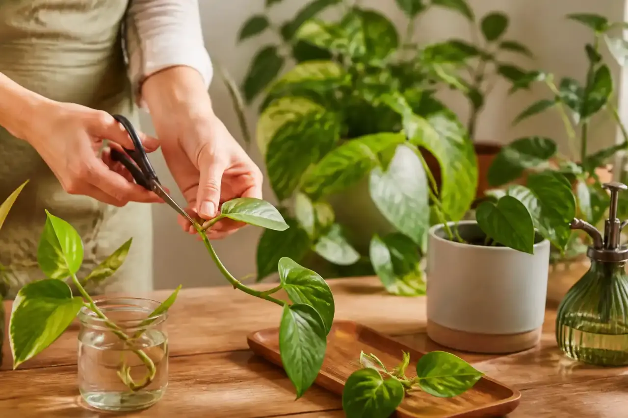 Bouturage de plantes d’intérieur dans une ambiance lumineuse et chaleureuse