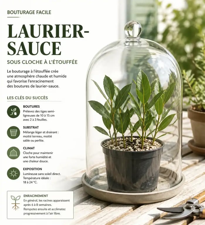 Installation d'une bouture de laurier-sauce à l'étouffée