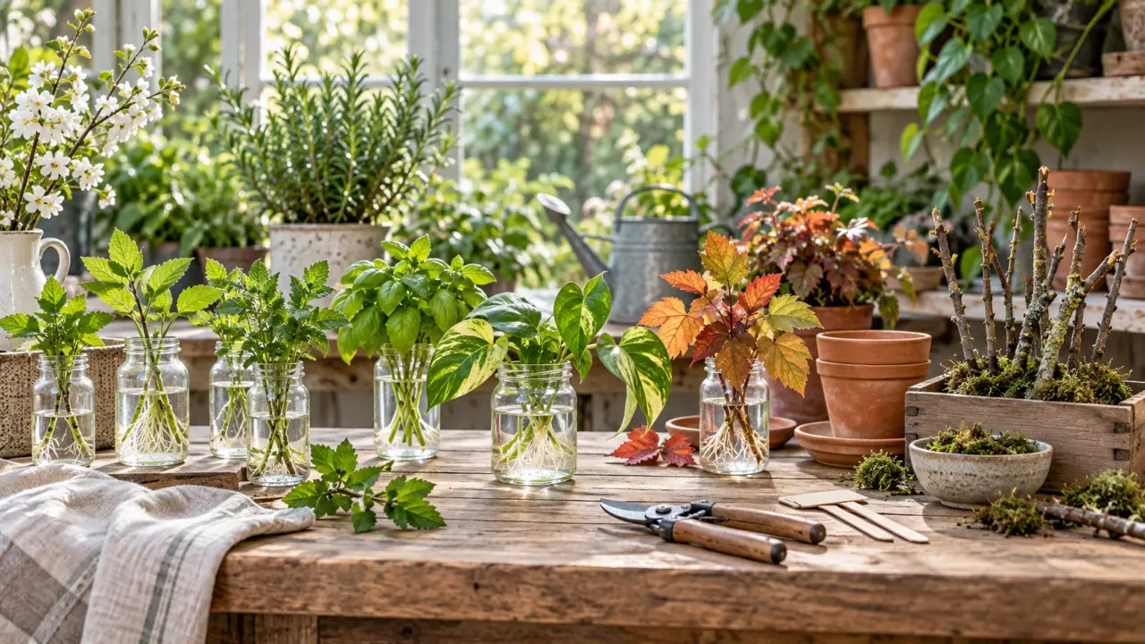 Mains préparant une bouture de plante dans un pot en terre cuite
