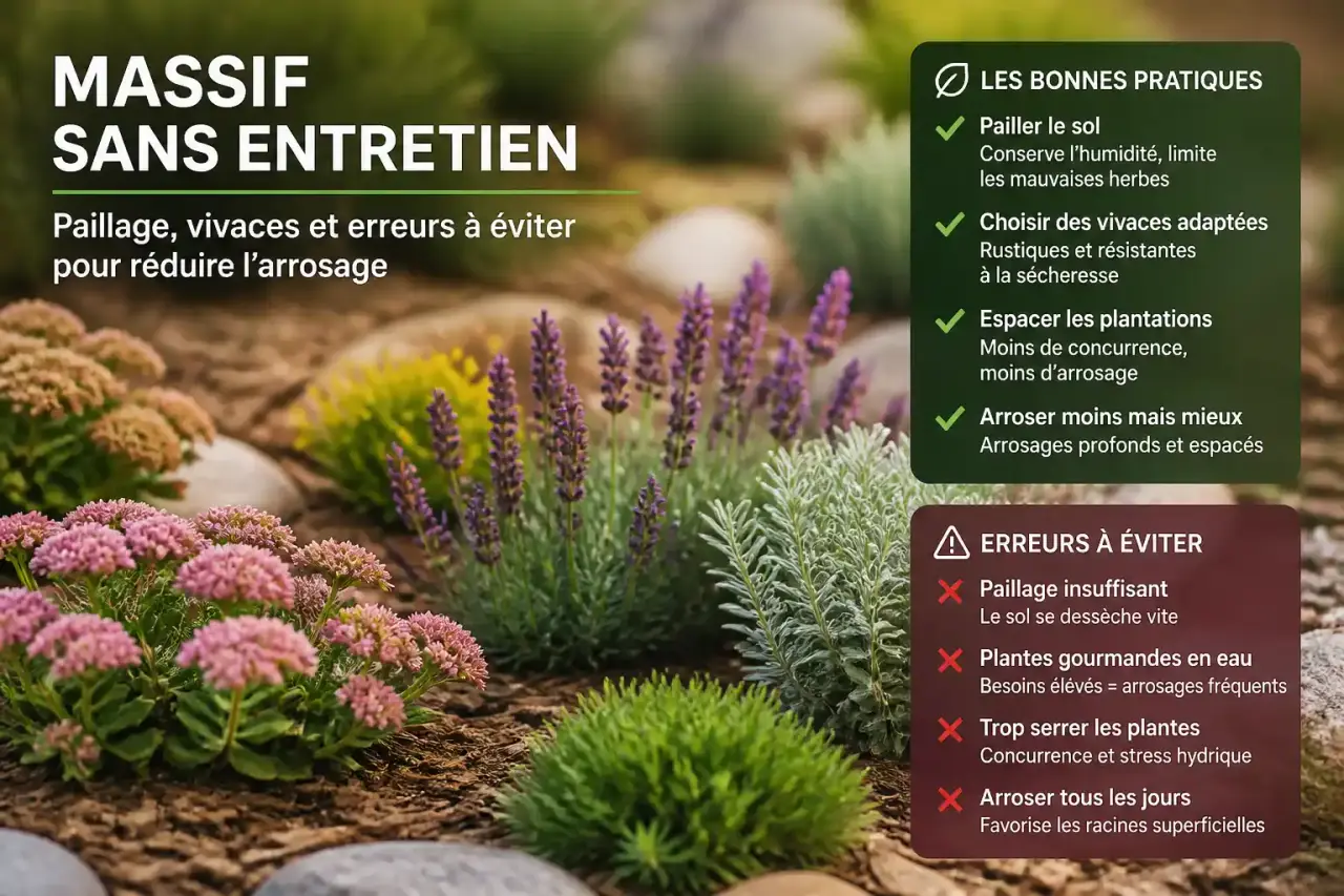 Créer un massif sans entretien : paillage, vivaces et erreurs à éviter pour réduire l’arrosage