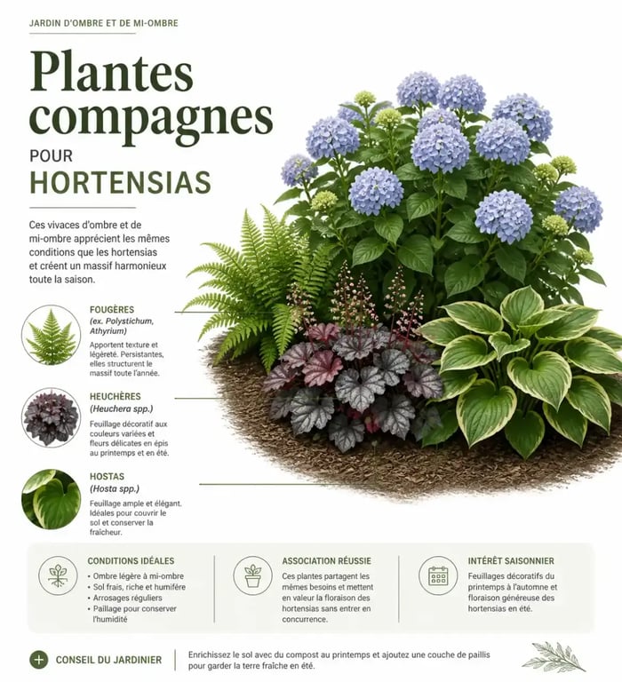 Plantes compagnes idéales à mettre au pied des hortensias