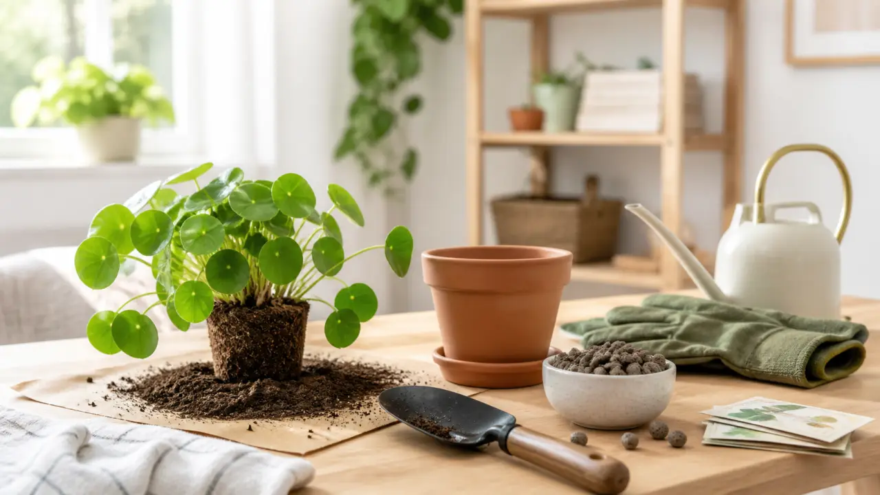Rempotage délicat d'une plante d'intérieur dans un pot en terre cuite