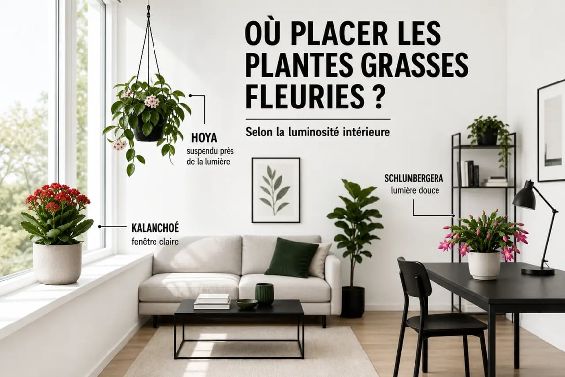 Où placer une plante grasse intérieur fleurie dans un salon lumineux, une cuisine claire ou près d’une fenêtre