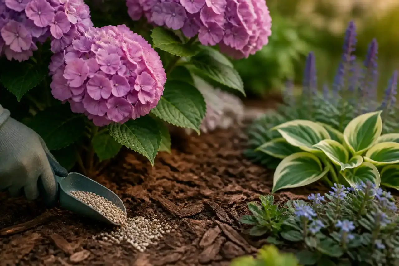 Que mettre au pied des hortensias : engrais, paillage et associations végétales