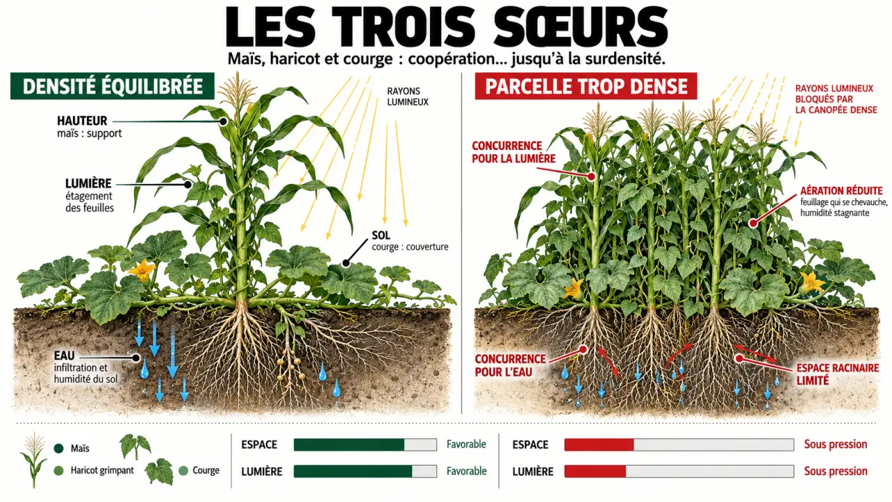 Association haricot potager, maïs et courge dans le système des trois sœurs