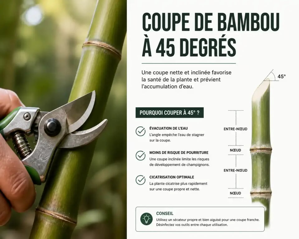 Coupe à 45 degrés d'une tige pour bouturer du bambou
