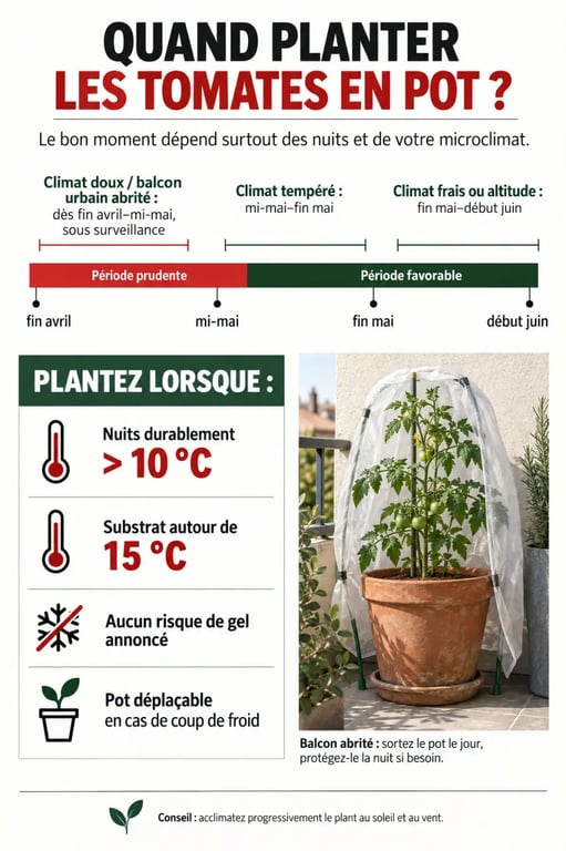 Infographie quand planter les tomates en pot selon la température et la région