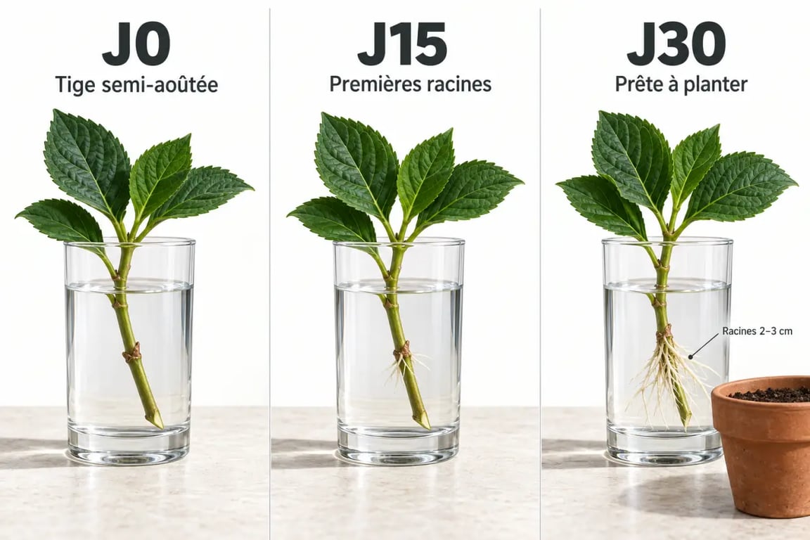 Bouturer hortensia dans l eau : évolution des racines de J0 à J30