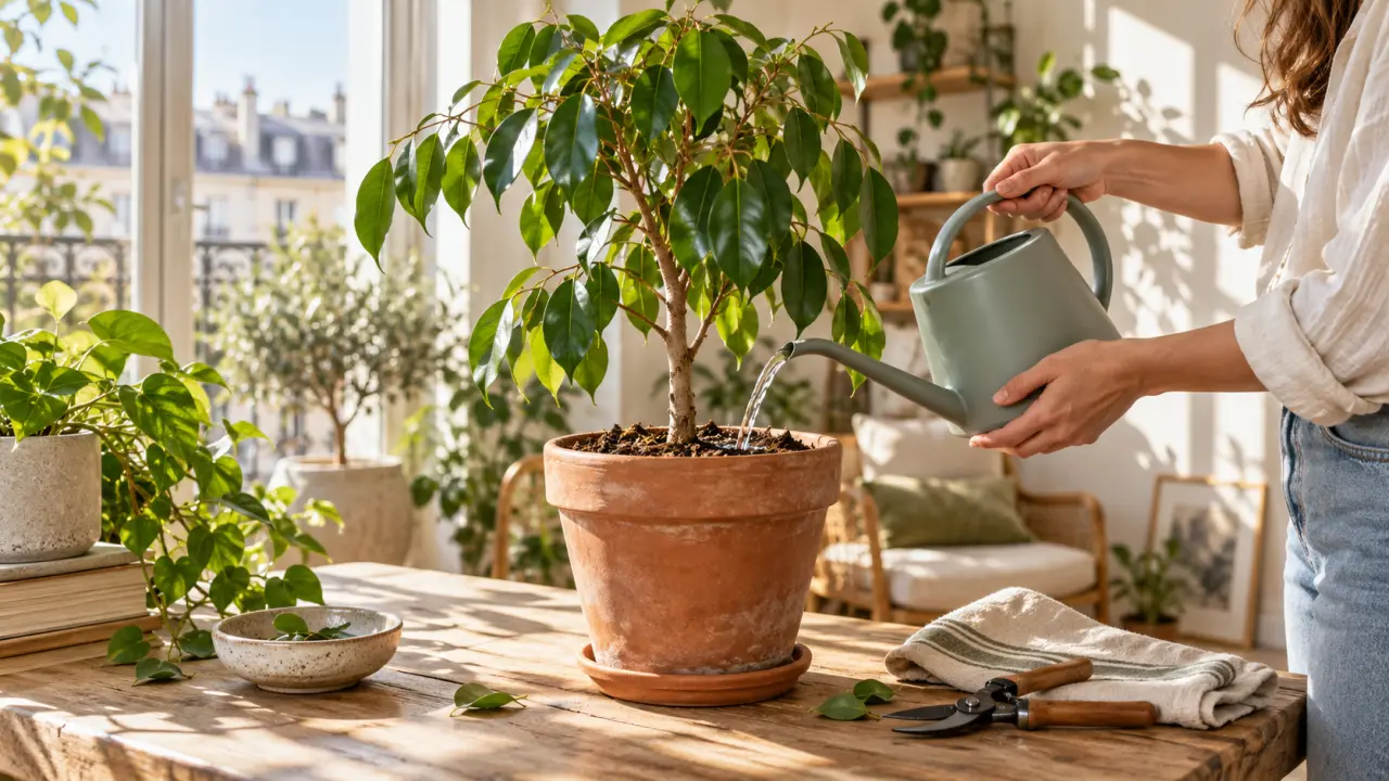 Ficus d’intérieur en cours de récupération après un manque d’arrosage