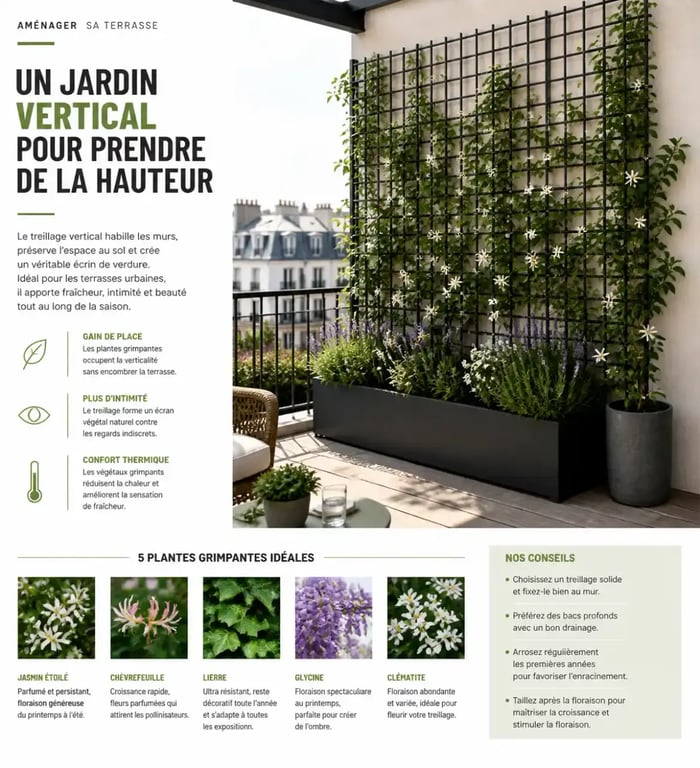 Aménagement vertical pour végétaliser une terrasse urbaine