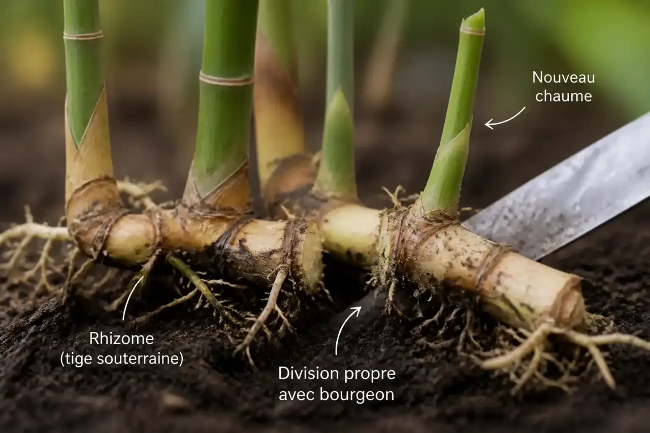 Bouturer du bambou : pourquoi la vraie méthode s'appelle division de rhizome