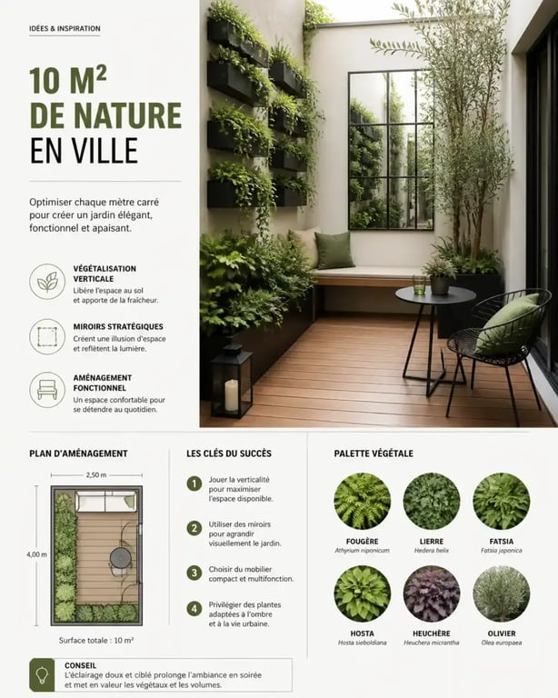 Aménager un petit jardin de 10m2 avec des solutions verticales et des miroirs pour agrandir l'espace