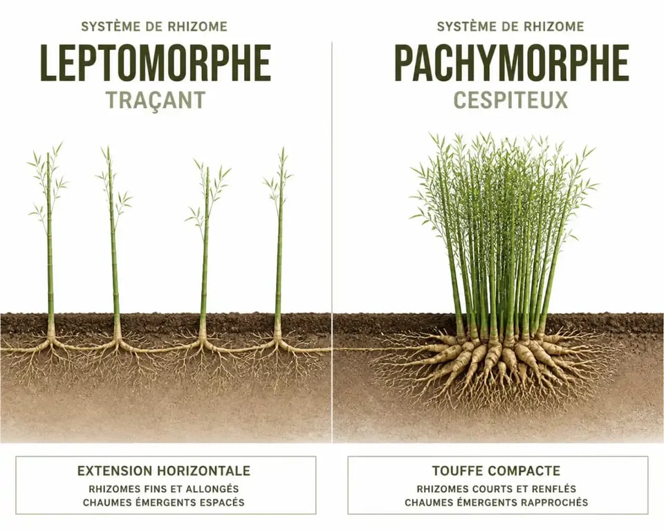 Schéma comparatif rhizome traçant et rhizome non traçant pour bouturer du bambou